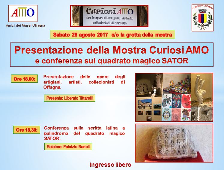 presentazione della mostra curiosiamo e conferenza sul quadrato magico sator 